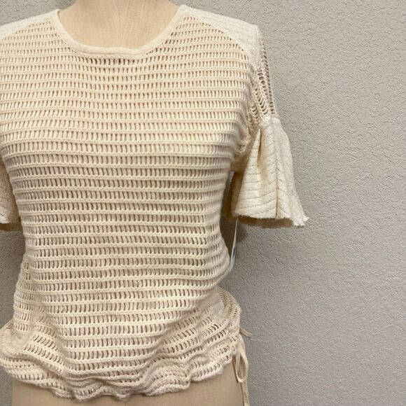 NWT FREE PEOPLE Babes Only Sweater Tee Sheer Open Weave in Cream - Picture 5 of 16